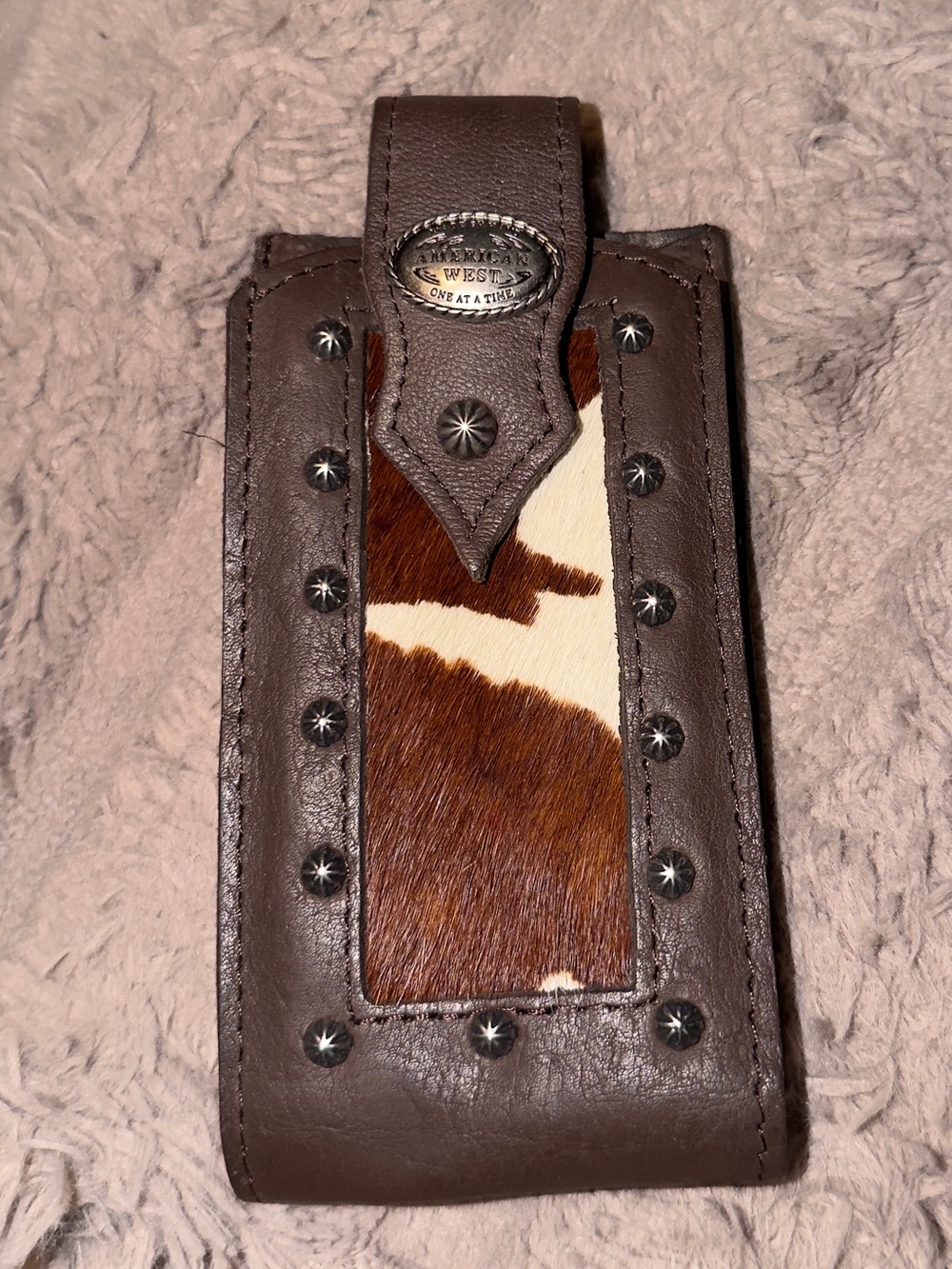American West brown leather cowhide case belt clip western studded pouch